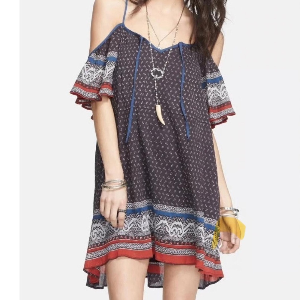 Free People Navy and Red Mini Dress